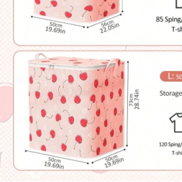 *Cherry Canvas Zipper Closet Storage Small or Medium or Large Pink Red NWT - Picture 7 of 7